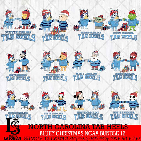 North Carolina Tar Heels  Bluey friends christmas NCAA Bundle File Cut,Bundle NCAA SVG DXF EPS PNG FILE, Digital Download,Instant Download, Silhouette