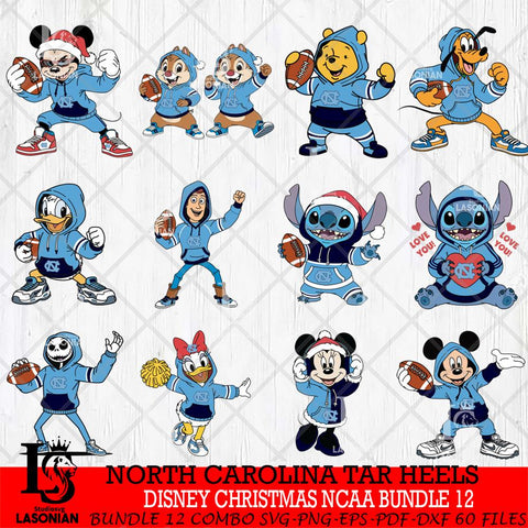 North Carolina Tar Heels  Disney christmas NCAA Bundle File Cut, Bundle NCAA SVG DXF EPS PNG FILE, Digital Download , Criucut , Silhouette