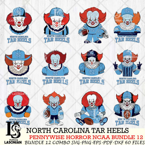 North Carolina Tar Heels  Pennywise Horror NCAA Bundle 12 SVG Svg Eps Dxf Png File, Digital Download