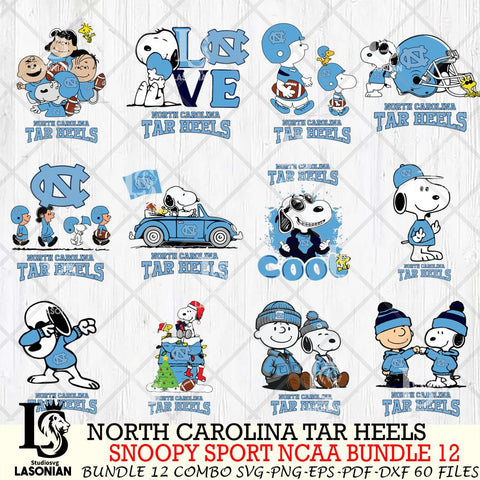North Carolina Tar Heels  Snoopy NCAA Bundle 12 SVG Svg Eps Dxf Png File, Digital Download