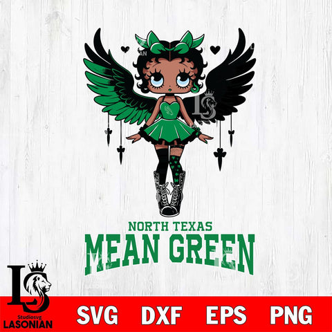 North Texas Mean Green Anglel Black Fan Girl Betty Boop, Svg Eps Dxf Png File, Digital Download