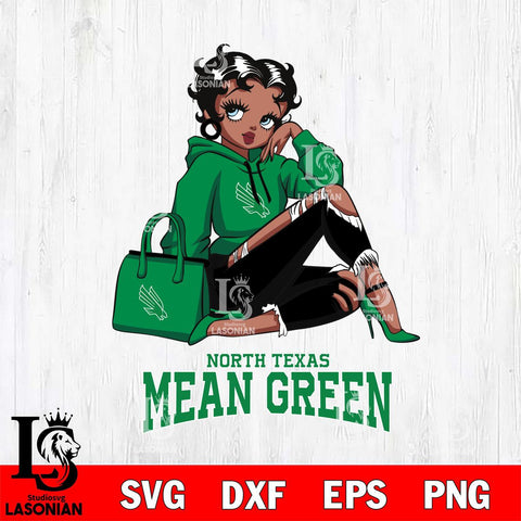 North Texas Mean Green Awesome Black Fan Girl Betty Boop, Svg Eps Dxf Png File, Digital Download