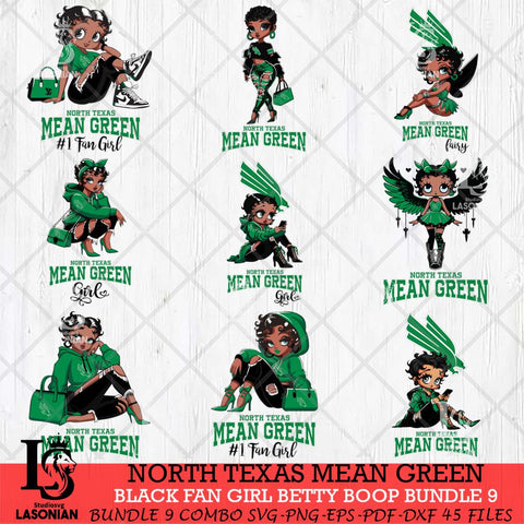 North Texas Mean Green Black Fan Girl Betty Boop Bundle 9, Svg Eps Dxf Png File, Digital Download