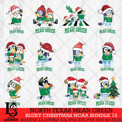 North Texas Mean Green Bluey Christmas NCAA Bundle 12 Cricut File Cut Files , Bluey Cricut , Christmas Svg , Bluey svg , Digital Download, dxf eps png pdf file
