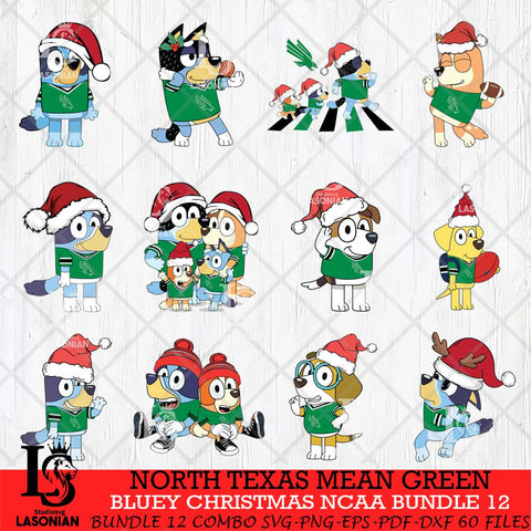 North Texas Mean Green Bluey Christmas NCAA Bundle 12 SVG Eps Dxf Png File, Digital Download, Instant Download