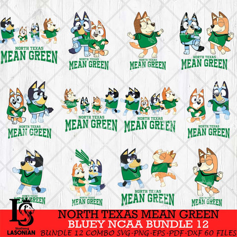 North Texas Mean Green Bluey Dace Mode NCAA Bundle 12 SVG Eps Dxf Png File, Digital Download, Instant Download