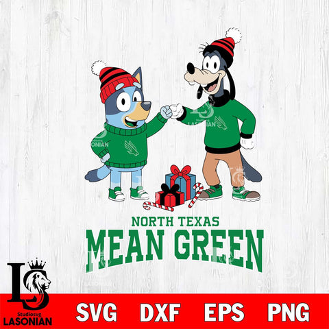 North Texas Mean Green Bluey With Goofy Christmas File Cut, NCAA SVG DXF EPS PNG FILE, Digital Download,Instant Download, Silhouette