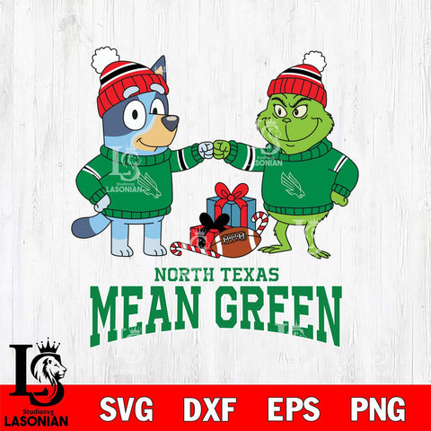 North Texas Mean Green Bluey With Grinch Christmas File Cut, NCAA SVG DXF EPS PNG FILE, Digital Download,Instant Download, Silhouette