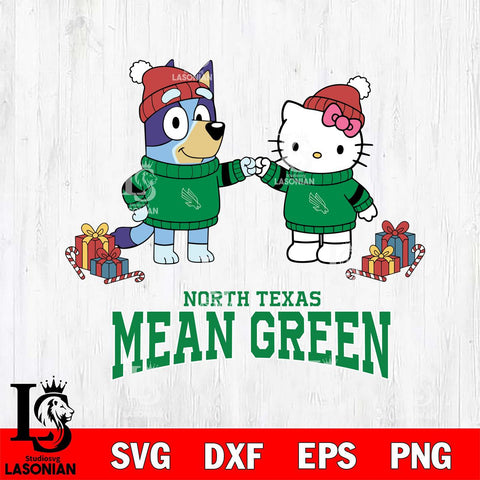 North Texas Mean Green Bluey With Hello kitty Christmas File Cut, NCAA SVG DXF EPS PNG FILE, Digital Download,Instant Download, Silhouette