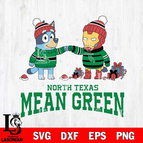 North Texas Mean Green Bluey With Iron man Christmas File Cut, NCAA SVG DXF EPS PNG FILE, Digital Download,Instant Download, Silhouette