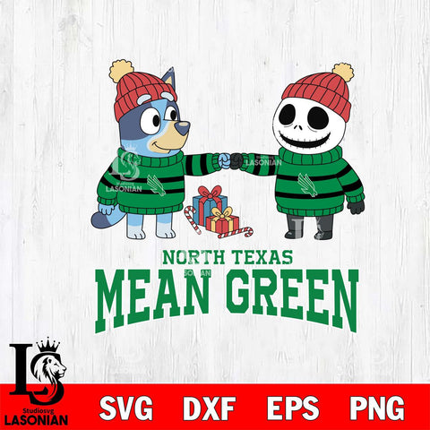 North Texas Mean Green Bluey With Jack Skellington Christmas File Cut, NCAA SVG DXF EPS PNG FILE, Digital Download,Instant Download, Silhouette
