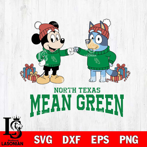 North Texas Mean Green Bluey With Mickey Christmas File Cut, NCAA SVG DXF EPS PNG FILE, Digital Download,Instant Download, Silhouette