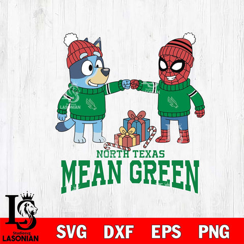 North Texas Mean Green Bluey With Spider man Christmas File Cut, NCAA SVG DXF EPS PNG FILE, Digital Download,Instant Download, Silhouette