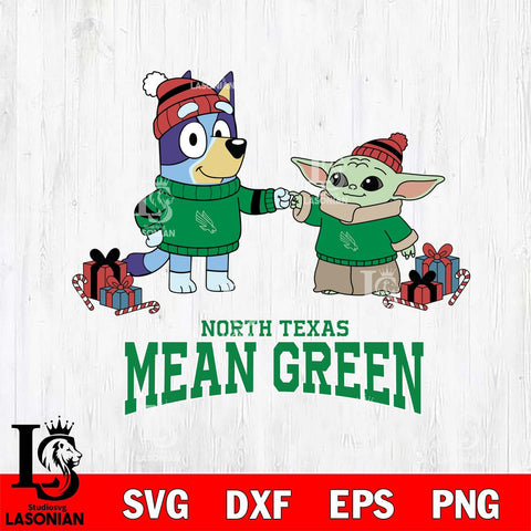 North Texas Mean Green Bluey With Yoda Christmas File Cut, NCAA SVG DXF EPS PNG FILE, Digital Download,Instant Download, Silhouette