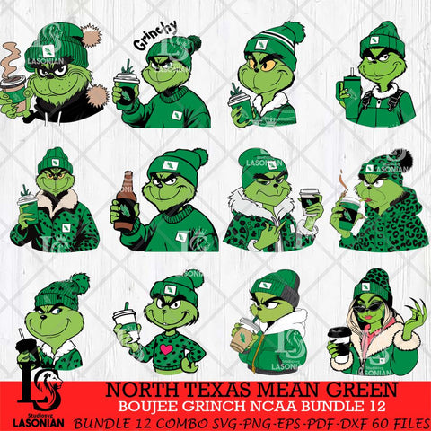 North Texas Mean Green Boujee Grinch NCAA Bundle 12 SVG Eps Dxf Png File, Digital Download, Instant Download
