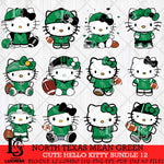 North Texas Mean Green Cute Hello Kitty Bundle 12 SVG Eps Dxf Png File, NCAA Bundle svg, Digital Download, Instant Download