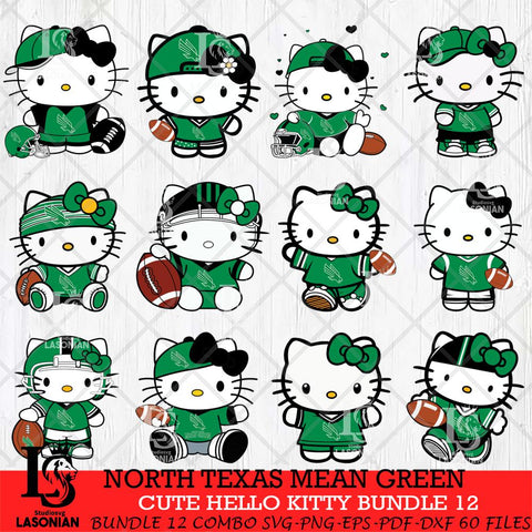 North Texas Mean Green Cute Hello Kitty Bundle 12 SVG Eps Dxf Png File, NCAA Bundle svg, Digital Download, Instant Download