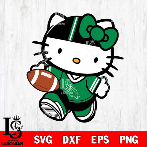 North Texas Mean Green Cute Hello Kitty Football 9 Svg Eps Dxf Png File, NCAA svg, Digital Download, Instant Download