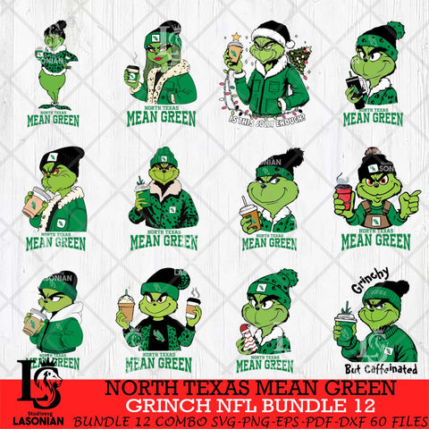 North Texas Mean Green Grinch NCAA Bundle 12 SVG Eps Dxf Png File, Digital Download, Instant Download
