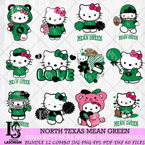 North Texas Mean Green Hello Kitty Bundle 12 SVG Svg Eps Dxf Png File, Digital Download, Instant Download