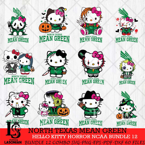 North Texas Mean Green Hello Kitty Horror NCAA Bundle 12 SVG Svg Eps Dxf Png File, Digital Download