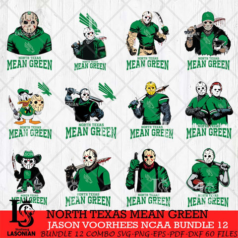 North Texas Mean Green Jason Voorhees NCAA Bundle 12 SVG Svg Eps Dxf Png File, Digital Download