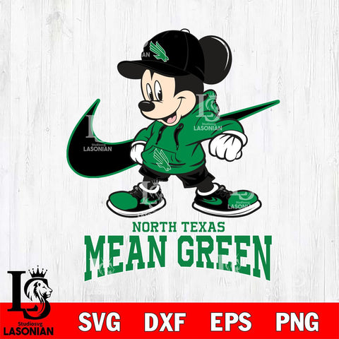 North Texas Mean Green Mickey Mouse NIKE, Svg Eps Dxf Png File, Digital Download