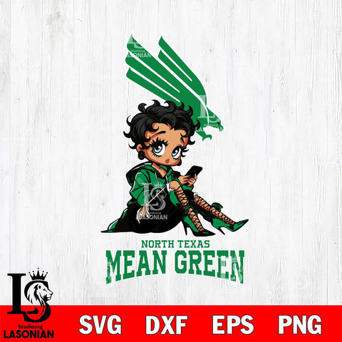 North Texas Mean Green Style Black Fan Girl Betty Boop, Svg Eps Dxf Png File, Digital Download