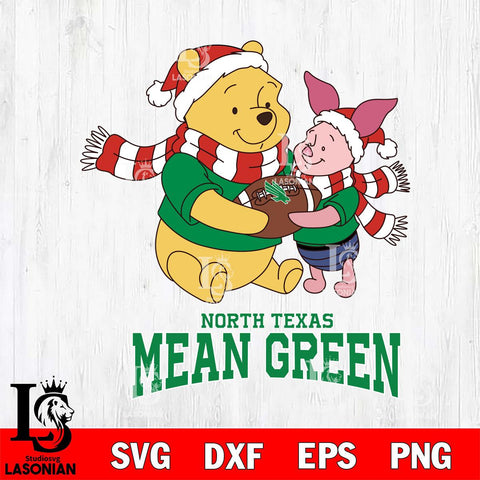 North Texas Mean Green Winnie the Pooh & Piglet Football Cricut,Christmas SVG DXF EPS PNG FILE, NCAA Digital Download,Instant Download, Silhouette