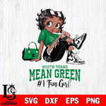 North Texas Mean Green #1 Black Fan Girl Betty Boop, Svg Eps Dxf Png File, Digital Download