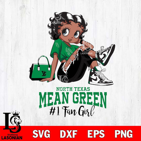 North Texas Mean Green #1 Black Fan Girl Betty Boop, Svg Eps Dxf Png File, Digital Download