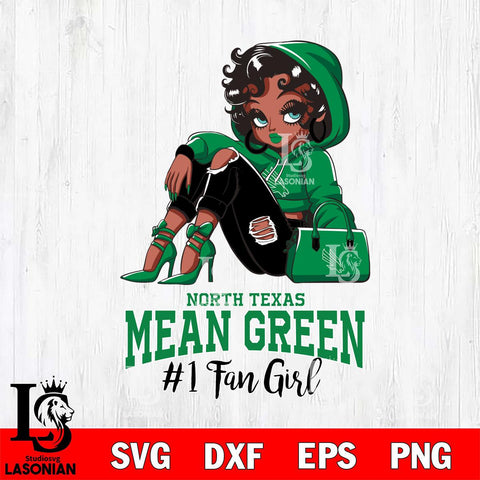 North Texas Mean Green #1 beauty Black Fan Girl, Svg Eps Dxf Png File, Digital Download