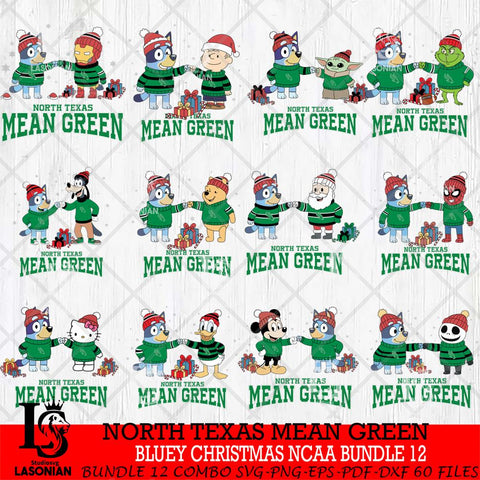 North Texas Mean Green  Bluey friends christmas NCAA Bundle File Cut,Bundle NCAA SVG DXF EPS PNG FILE, Digital Download,Instant Download, Silhouette