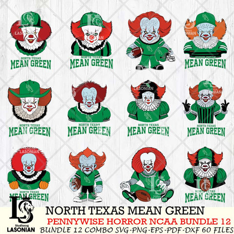 North Texas Mean Green  Pennywise Horror NCAA Bundle 12 SVG Svg Eps Dxf Png File, Digital Download