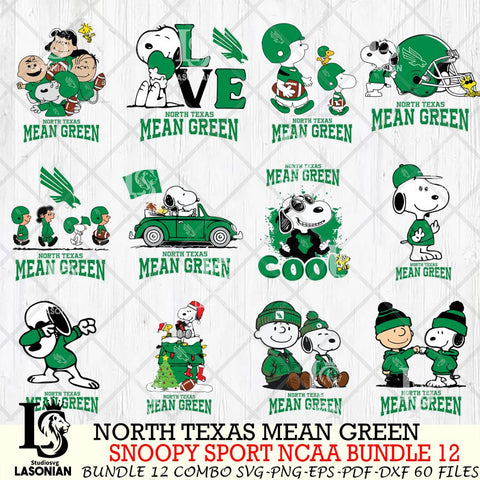 North Texas Mean Green  Snoopy NCAA Bundle 12 SVG Svg Eps Dxf Png File, Digital Download