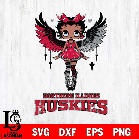 Northern Illinois Huskies Anglel Black Fan Girl Betty Boop, Svg Eps Dxf Png File, Digital Download
