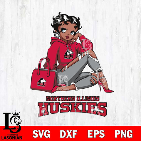 Northern Illinois Huskies Awesome Black Fan Girl Betty Boop, Svg Eps Dxf Png File, Digital Download