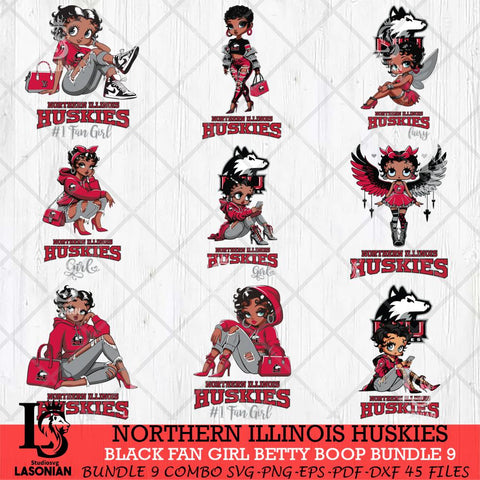 Northern Illinois Huskies Black Fan Girl Betty Boop Bundle 9, Svg Eps Dxf Png File, Digital Download