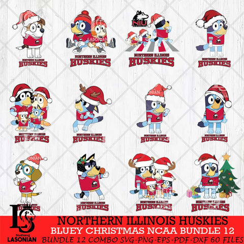 Northern Illinois Huskies Bluey Christmas NCAA Bundle 12 Cricut File Cut Files , Bluey Cricut , Christmas Svg , Bluey svg , Digital Download, dxf eps png pdf file