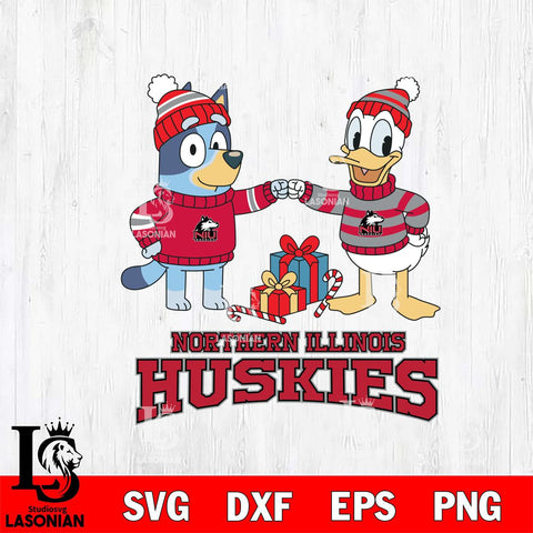 Northern Illinois Huskies Bluey With Donald Duck Christmas File Cut, NCAA SVG DXF EPS PNG FILE, Digital Download,Instant Download, Silhouette