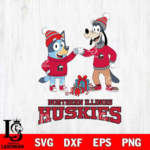 Northern Illinois Huskies Bluey With Goofy Christmas File Cut, NCAA SVG DXF EPS PNG FILE, Digital Download,Instant Download, Silhouette