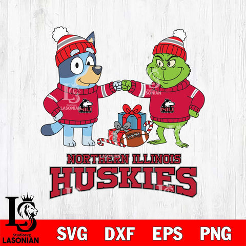 Northern Illinois Huskies Bluey With Grinch Christmas File Cut, NCAA SVG DXF EPS PNG FILE, Digital Download,Instant Download, Silhouette