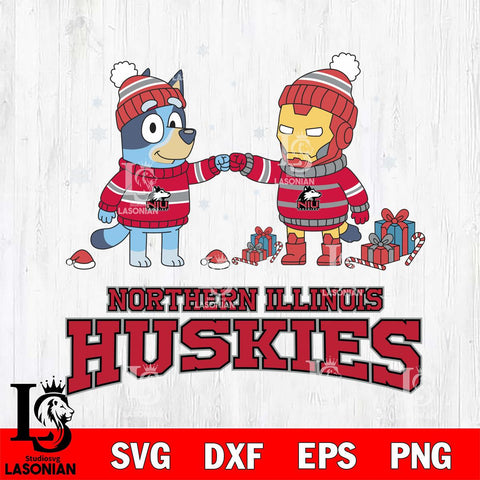 Northern Illinois Huskies Bluey With Iron man Christmas File Cut, NCAA SVG DXF EPS PNG FILE, Digital Download,Instant Download, Silhouette