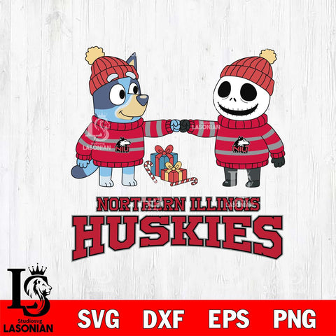 Northern Illinois Huskies Bluey With Jack Skellington Christmas File Cut, NCAA SVG DXF EPS PNG FILE, Digital Download,Instant Download, Silhouette