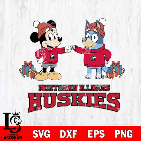 Northern Illinois Huskies Bluey With Mickey Christmas File Cut, NCAA SVG DXF EPS PNG FILE, Digital Download,Instant Download, Silhouette