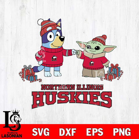 Northern Illinois Huskies Bluey With Yoda Christmas File Cut, NCAA SVG DXF EPS PNG FILE, Digital Download,Instant Download, Silhouette