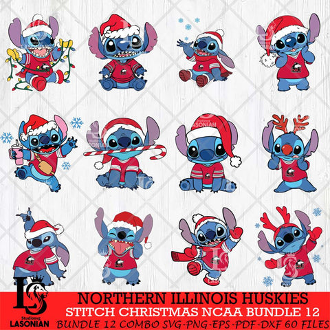 Northern Illinois Huskies Stitch Christmas NCAA Bundle 12 Svg Eps Dxf Png File, Digital Download, Instant Download