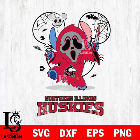 Northern Illinois Huskies Stitch Ghost Face Halloween 2 Svg Eps Dxf Png File, Digital Download, Instant Download