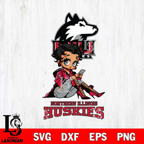 Northern Illinois Huskies Style Black Fan Girl Betty Boop, Svg Eps Dxf Png File, Digital Download