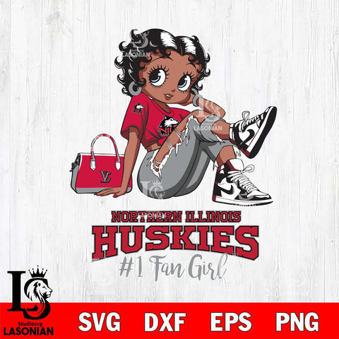 Northern Illinois Huskies #1 Black Fan Girl Betty Boop, Svg Eps Dxf Png File, Digital Download